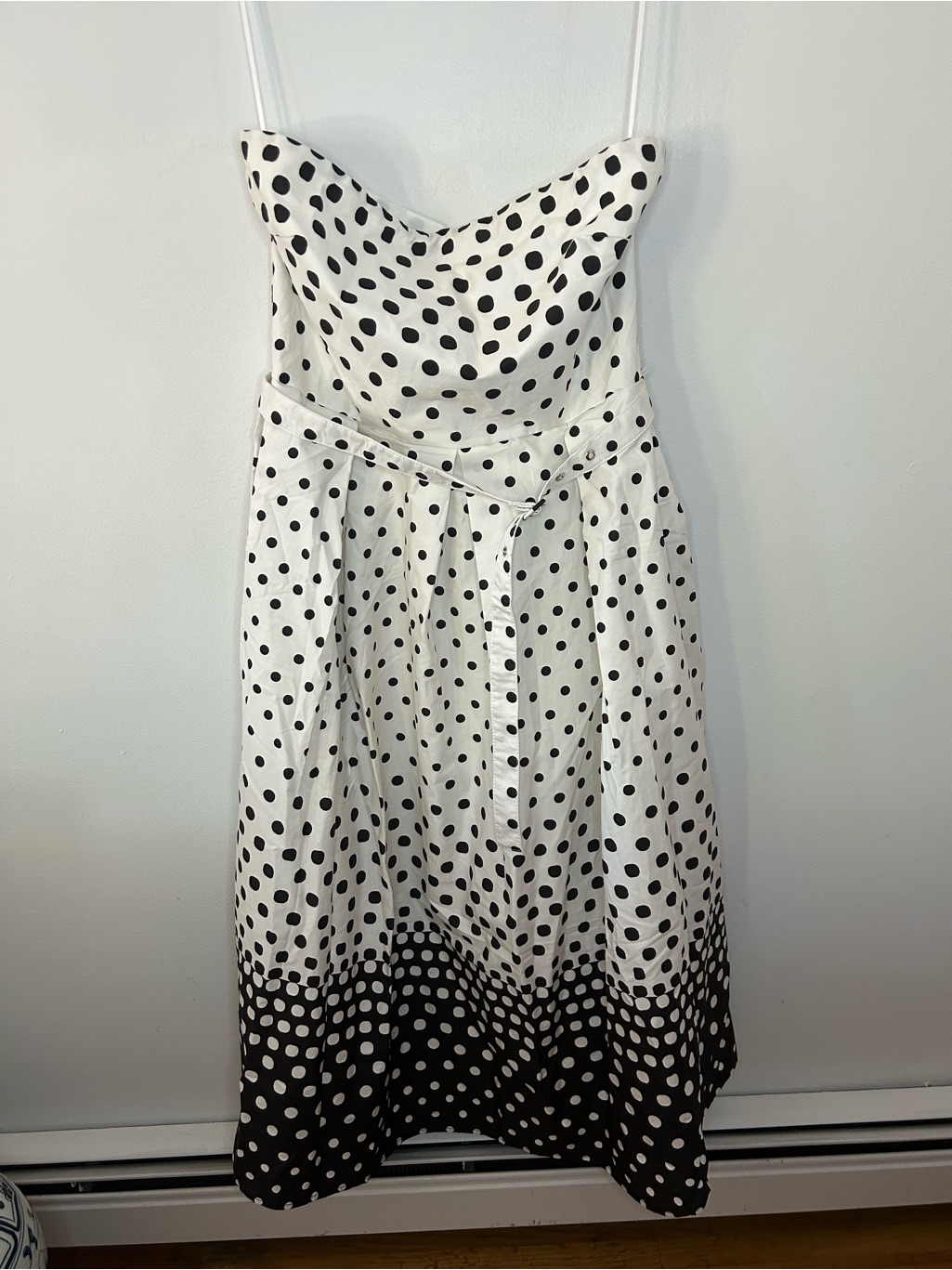 Flying Tomato Black And White Polkadot Strapless With Belt Dress Size Large